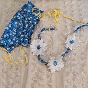 Mini Boden Blue Floral Kids Mask and Headband Set